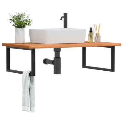 Basin Shelf Wall Mounted Steel and Solid Wood Beech