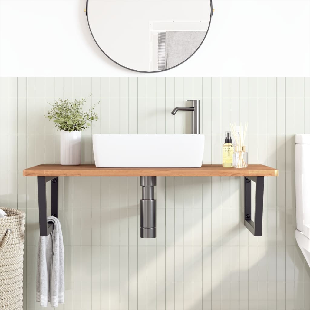 Basin Shelf Wall Mounted Steel and Solid Wood Beech