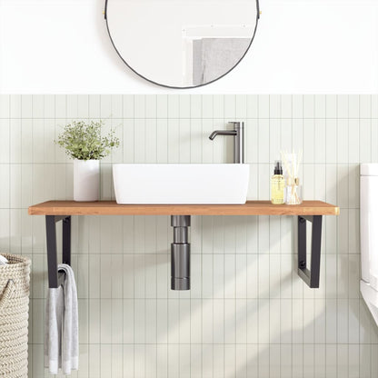 Basin Shelf Wall Mounted Steel and Solid Wood Beech