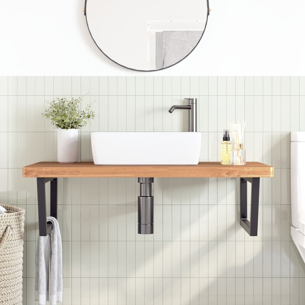 Basin Shelf Wall Mounted Steel and Solid Wood Beech