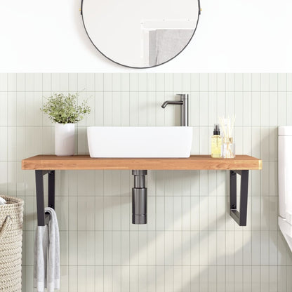 Basin Shelf Wall Mounted Steel and Solid Wood Beech