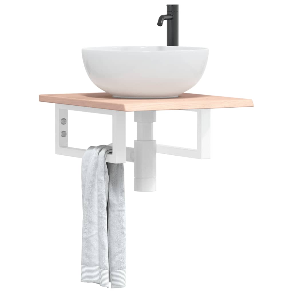 Basin Shelf Wall Mounted Steel and Solid Wood Oak