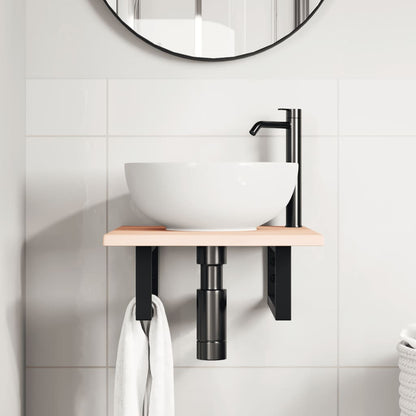Basin Shelf Wall Mounted Steel and Solid Wood Oak