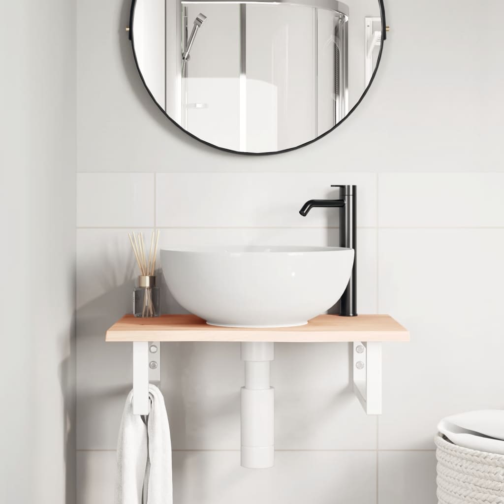 Basin Shelf Wall Mounted Steel and Solid Wood Oak