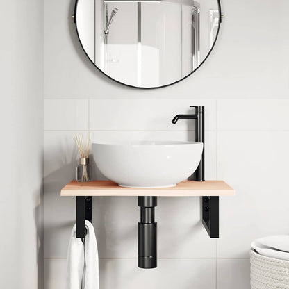 Basin Shelf Wall Mounted Steel and Solid Wood Oak