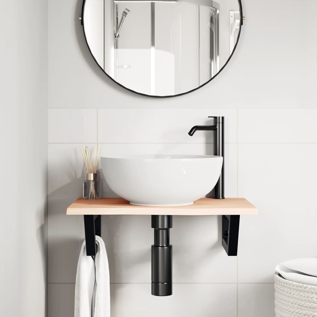 Basin Shelf Wall Mounted Steel and Solid Wood Oak