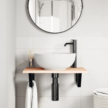 Basin Shelf Wall Mounted Steel and Solid Wood Oak