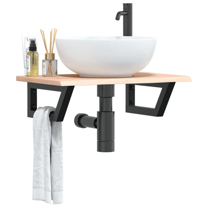 Basin Shelf Wall Mounted Steel and Solid Wood Oak