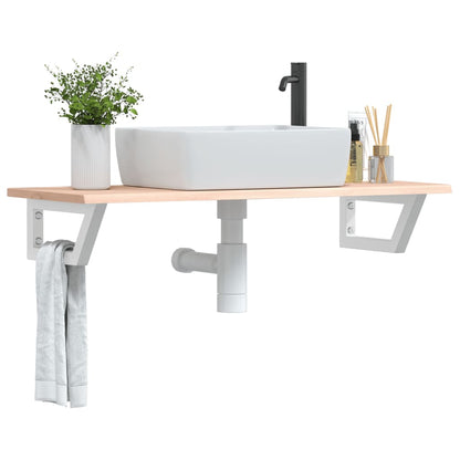 Basin Shelf Wall Mounted Steel and Solid Wood Oak