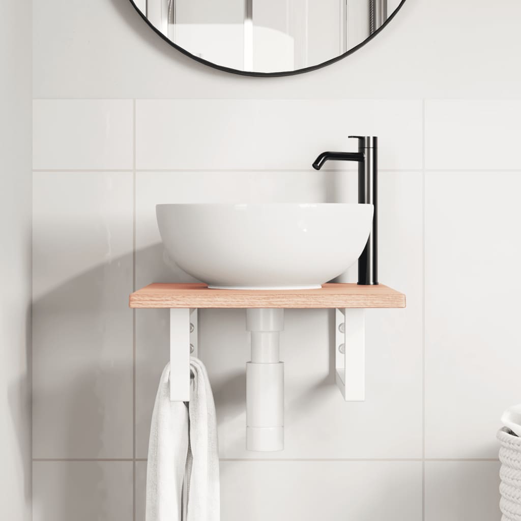 Basin Shelf Wall Mounted Steel and Solid Wood Oak