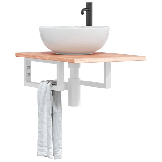 Basin Shelf Wall Mounted Steel and Solid Wood Oak