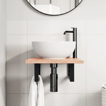 Basin Shelf Wall Mounted Steel and Solid Wood Oak