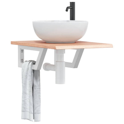 Basin Shelf Wall Mounted Steel and Solid Wood Oak