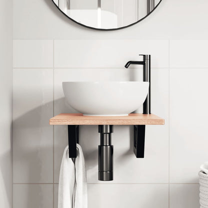 Basin Shelf Wall Mounted Steel and Solid Wood Oak