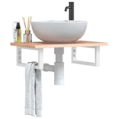 Basin Shelf Wall Mounted Steel and Solid Wood Oak