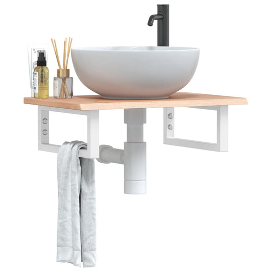 Basin Shelf Wall Mounted Steel and Solid Wood Oak