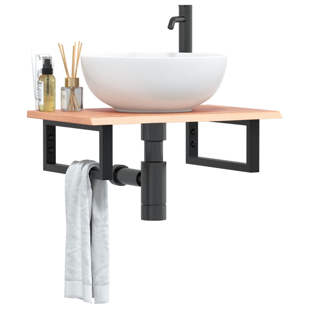 Basin Shelf Wall Mounted Steel and Solid Wood Oak
