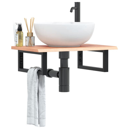 Basin Shelf Wall Mounted Steel and Solid Wood Oak
