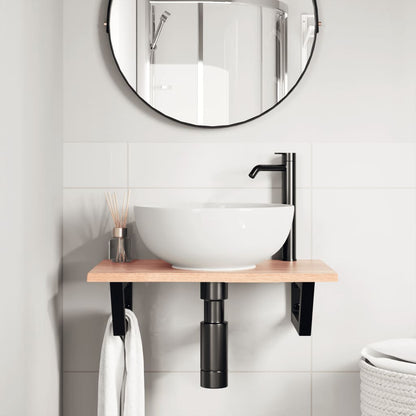 Basin Shelf Wall Mounted Steel and Solid Wood Oak