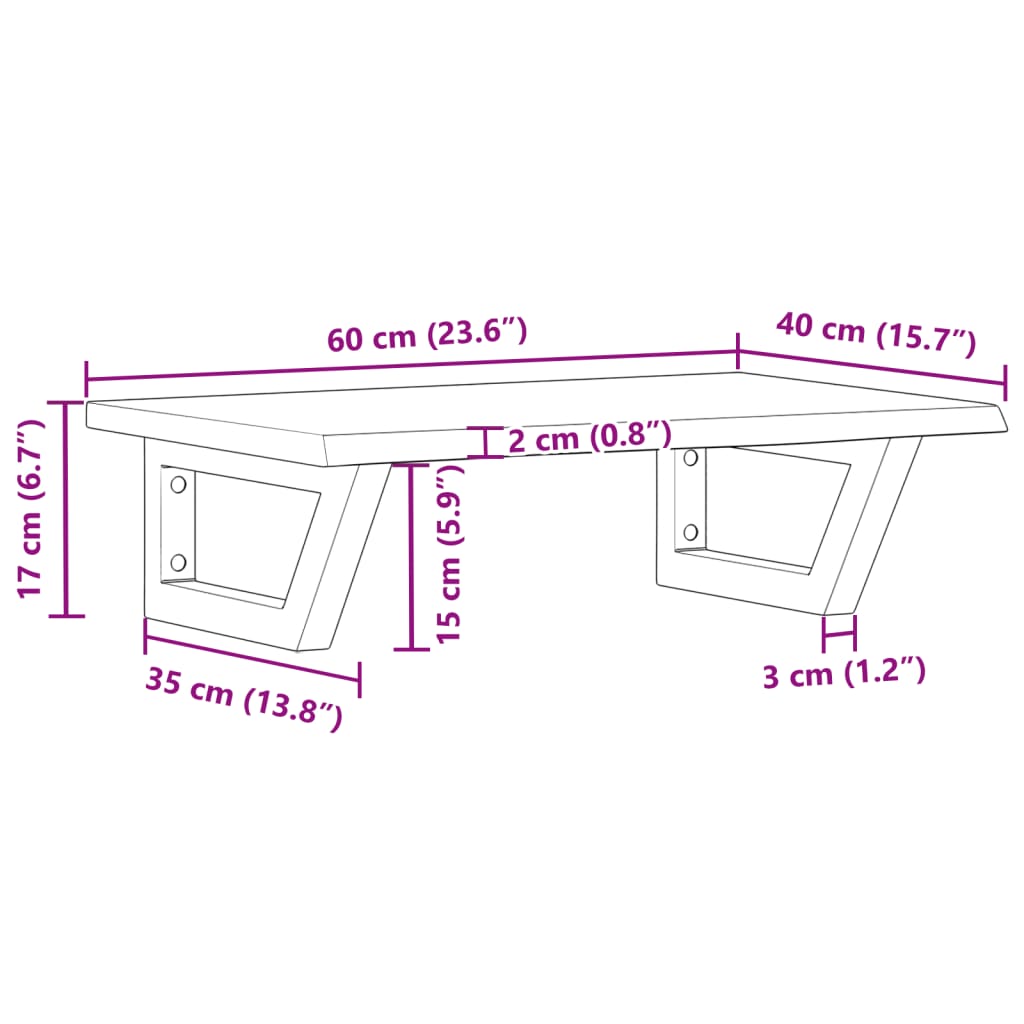 Basin Shelf Wall Mounted Steel and Solid Wood Oak