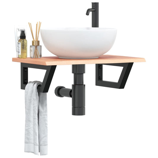 Basin Shelf Wall Mounted Steel and Solid Wood Oak