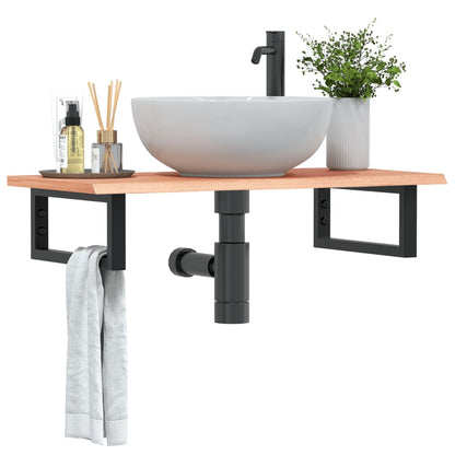 Basin Shelf Wall Mounted Steel and Solid Wood Oak