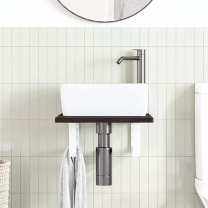 Basin Shelf Wall Mounted Steel and Solid Wood Oak