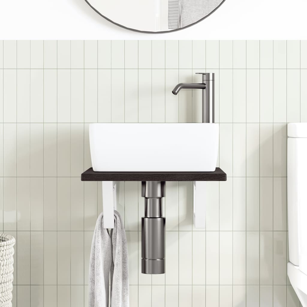 Basin Shelf Wall Mounted Steel and Solid Wood Oak