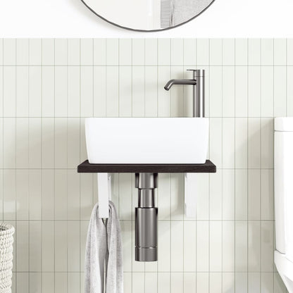 Basin Shelf Wall Mounted Steel and Solid Wood Oak
