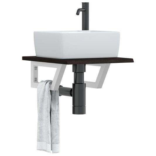 Basin Shelf Wall Mounted Steel and Solid Wood Oak