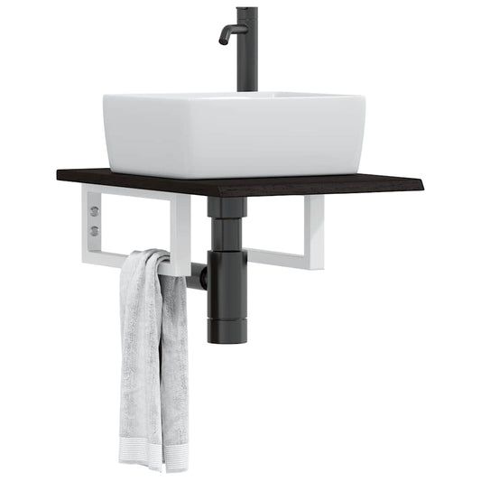 Basin Shelf Wall Mounted Steel and Solid Wood Oak