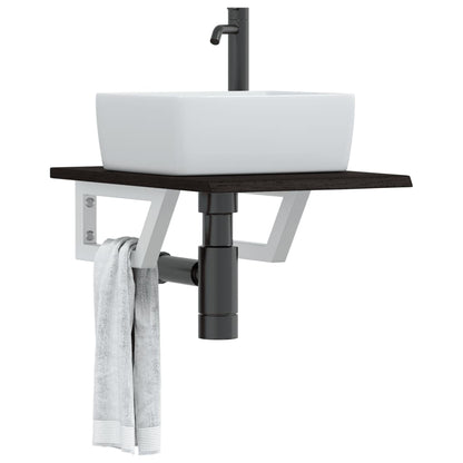 Basin Shelf Wall Mounted Steel and Solid Wood Oak