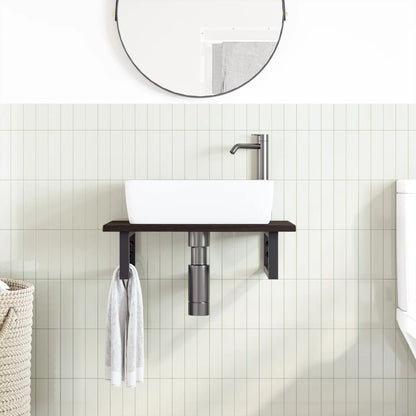 Basin Shelf Wall Mounted Steel and Solid Wood Oak