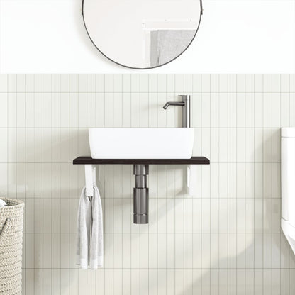 Basin Shelf Wall Mounted Steel and Solid Wood Oak