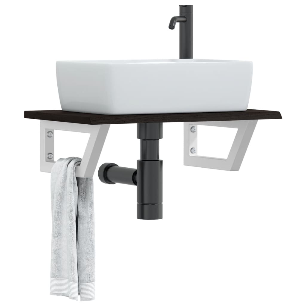 Basin Shelf Wall Mounted Steel and Solid Wood Oak