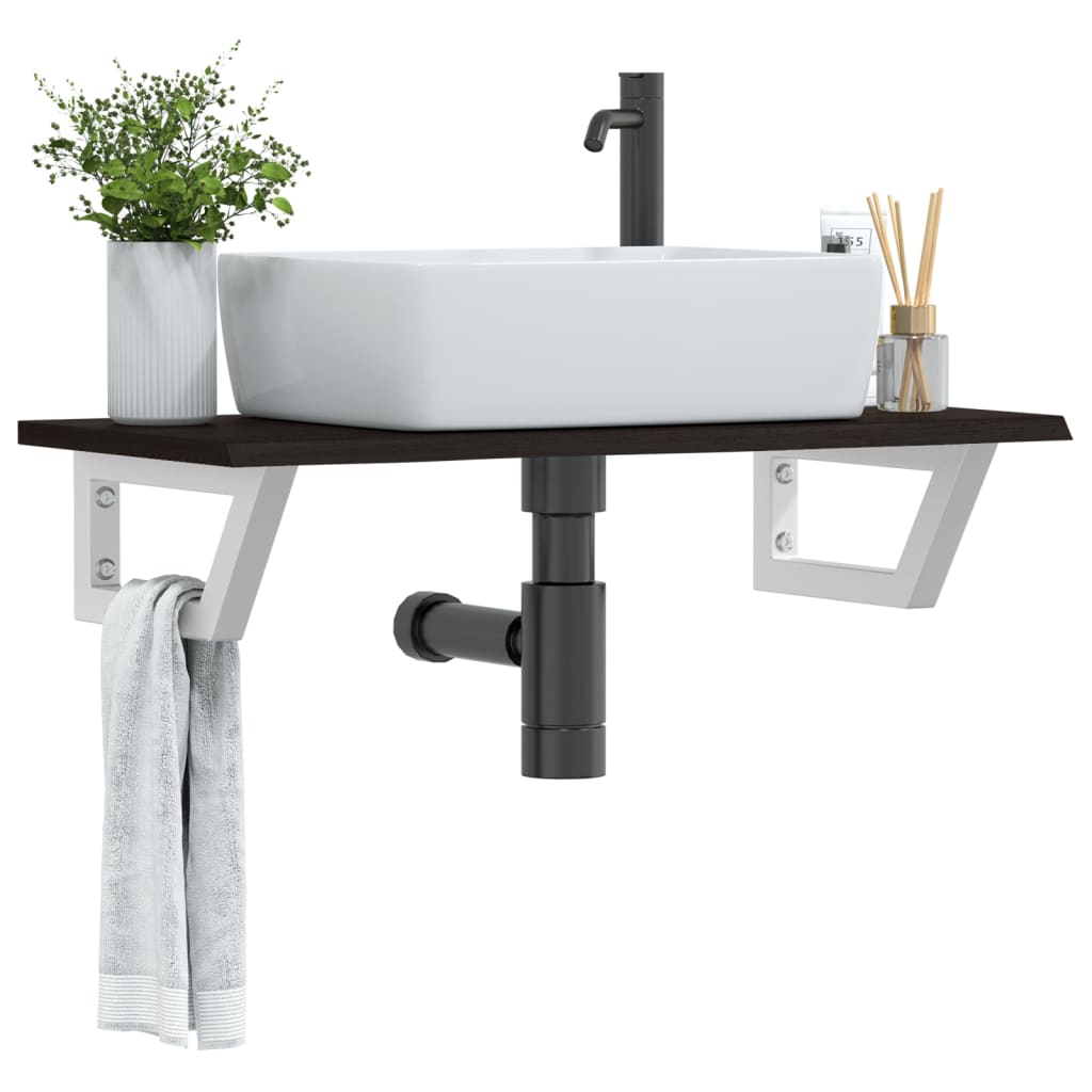 Basin Shelf Wall Mounted Steel and Solid Wood Oak
