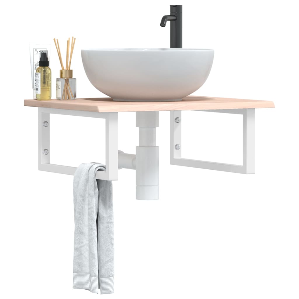 Basin Shelf Wall Mounted Steel and Solid Wood Oak
