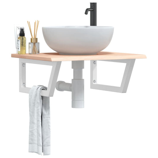 Basin Shelf Wall Mounted Steel and Solid Wood Oak