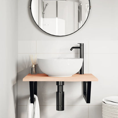 Basin Shelf Wall Mounted Steel and Solid Wood Oak