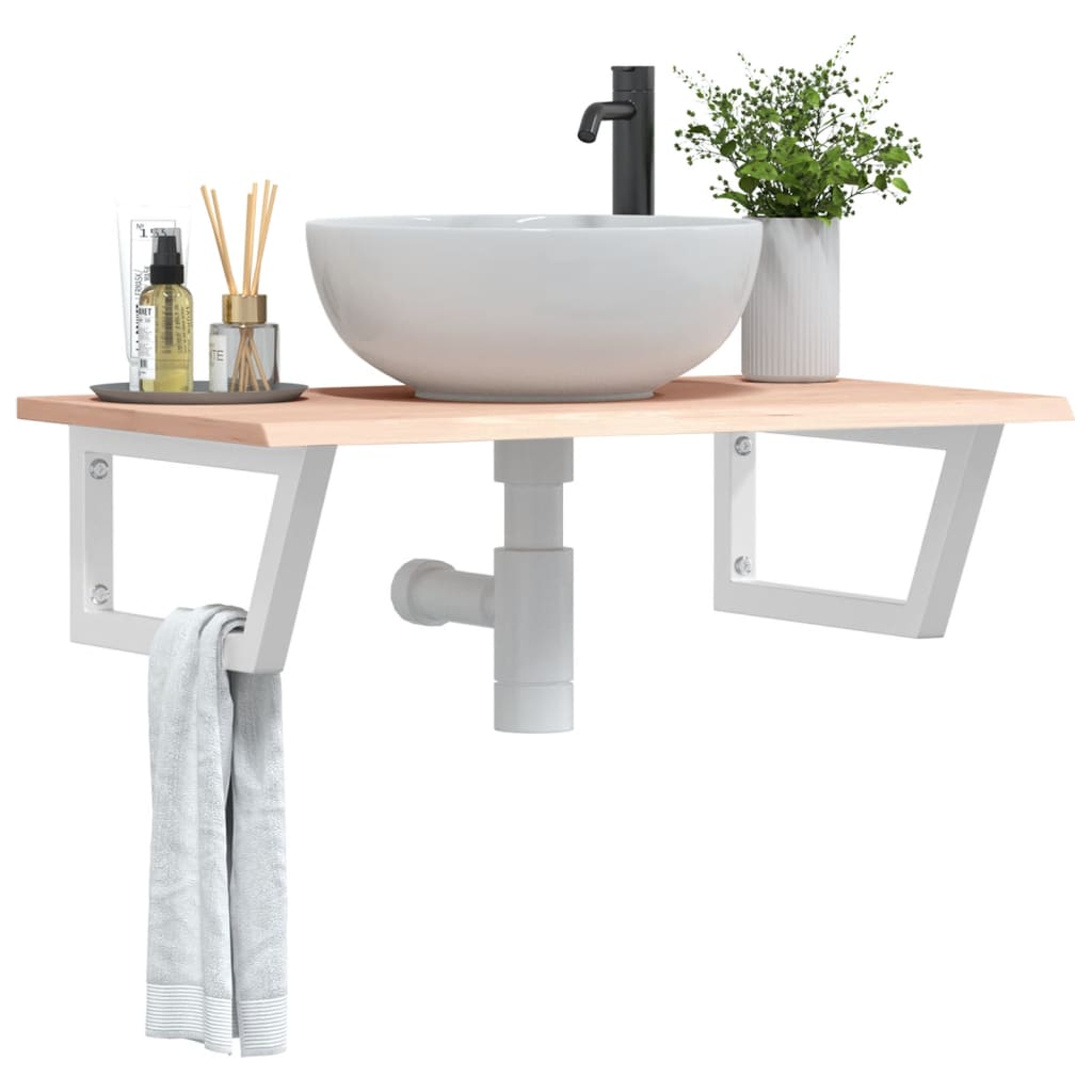 Basin Shelf Wall Mounted Steel and Solid Wood Oak