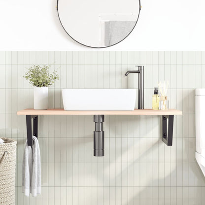 Basin Shelf Wall Mounted Steel and Solid Wood Oak
