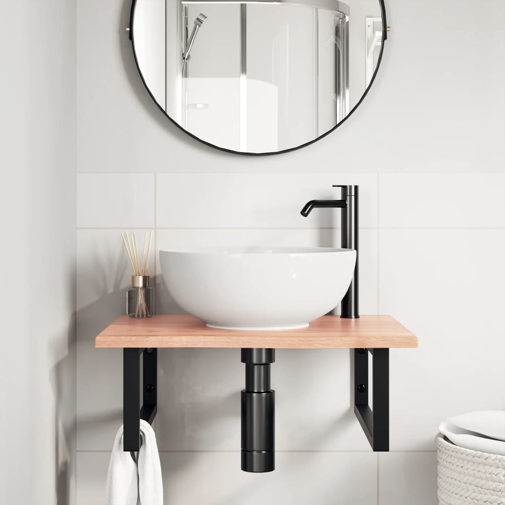 Basin Shelf Wall Mounted Steel and Solid Wood Oak