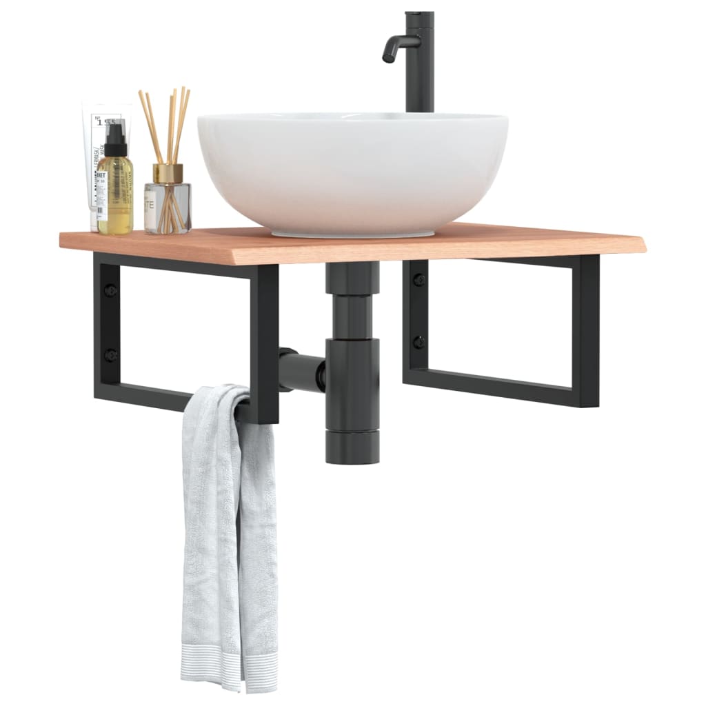 Basin Shelf Wall Mounted Steel and Solid Wood Oak