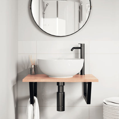 Basin Shelf Wall Mounted Steel and Solid Wood Oak