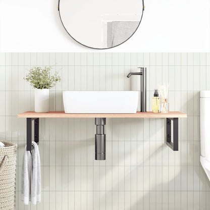 Basin Shelf Wall Mounted Steel and Solid Wood Oak
