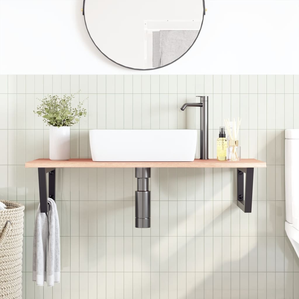 Basin Shelf Wall Mounted Steel and Solid Wood Oak