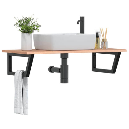 Basin Shelf Wall Mounted Steel and Solid Wood Oak