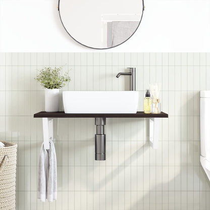 Basin Shelf Wall Mounted Steel and Solid Wood Oak
