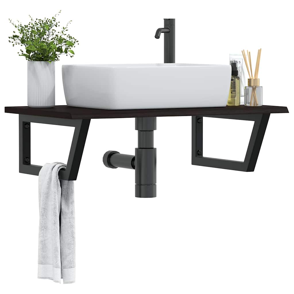 Basin Shelf Wall Mounted Steel and Solid Wood Oak