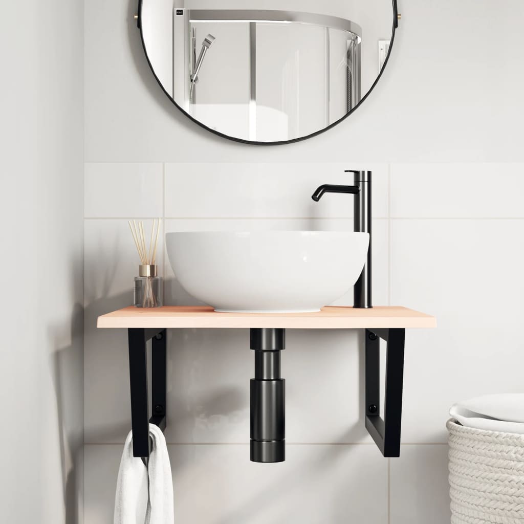 Basin Shelf Wall Mounted Steel and Solid Wood Oak